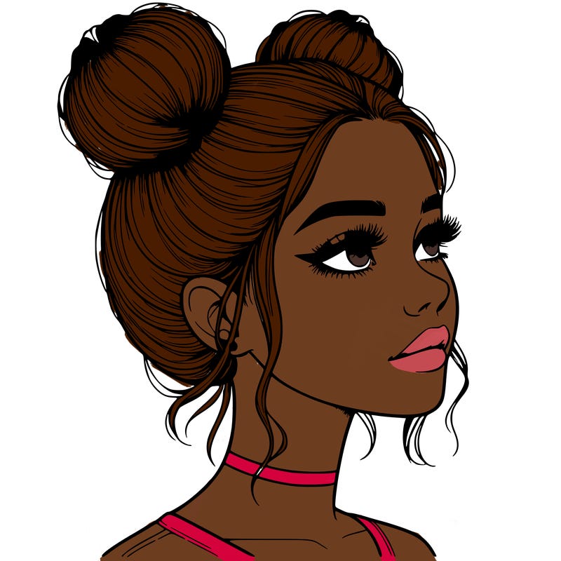realistic girl with buns on the top of her head