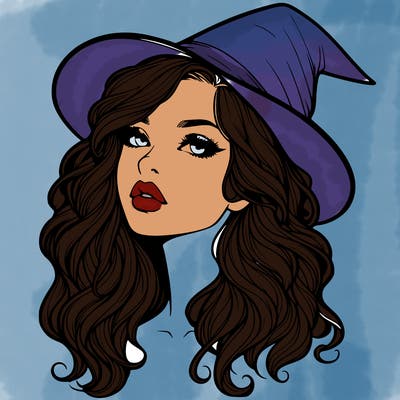 realistic witch girl with wavy hair and lips