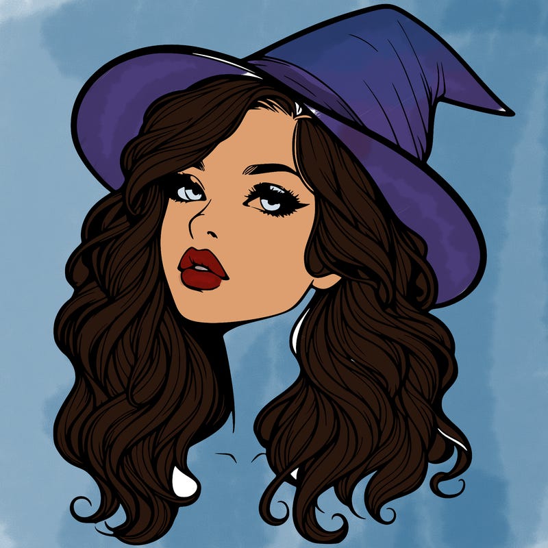 realistic witch girl with wavy hair and lips