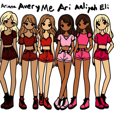 a group of girls wearing crop tops and shorts