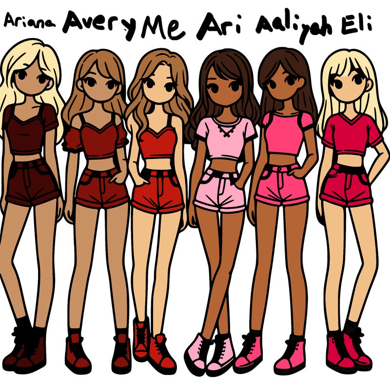 a group of girls wearing crop tops and shorts