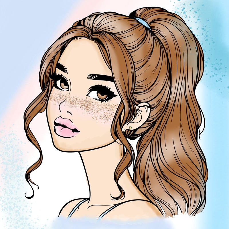 realistic girl with a ponytail on her hair and lips