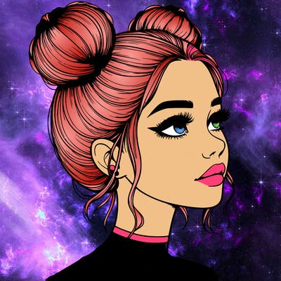 realistic girl with buns on the top of her head