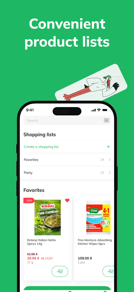 Zakaz.ua grocery delivery app - Zakaz.ua app interface showing shopping lists and favorites for grocery delivery
