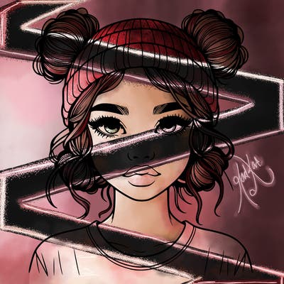 realistic girl with buns in her hair with a beanie on