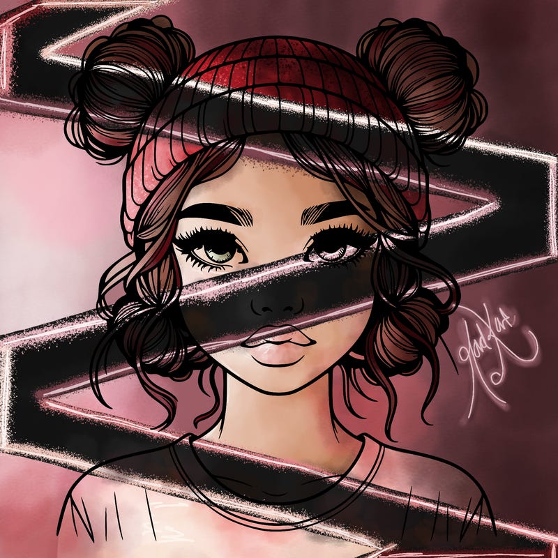 realistic girl with buns in her hair with a beanie on