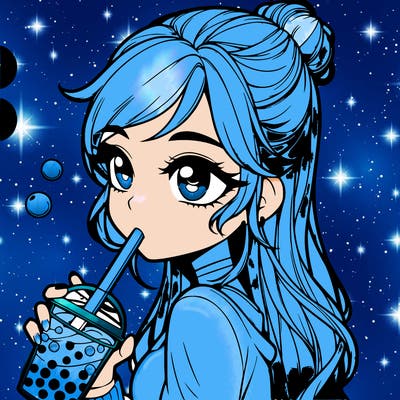 a realistic girl drinking boba