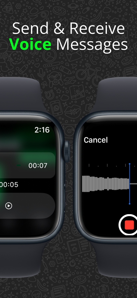 WatchTalk: Chat on Watch - Interfaz para enviar y recibir mensajes de voz de WhatsApp en un Apple Watch usando la aplicación WatchTalk