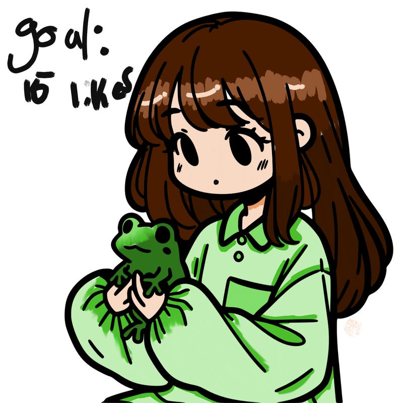 girl with long hair and a oversized shirt. and she is holding a frog