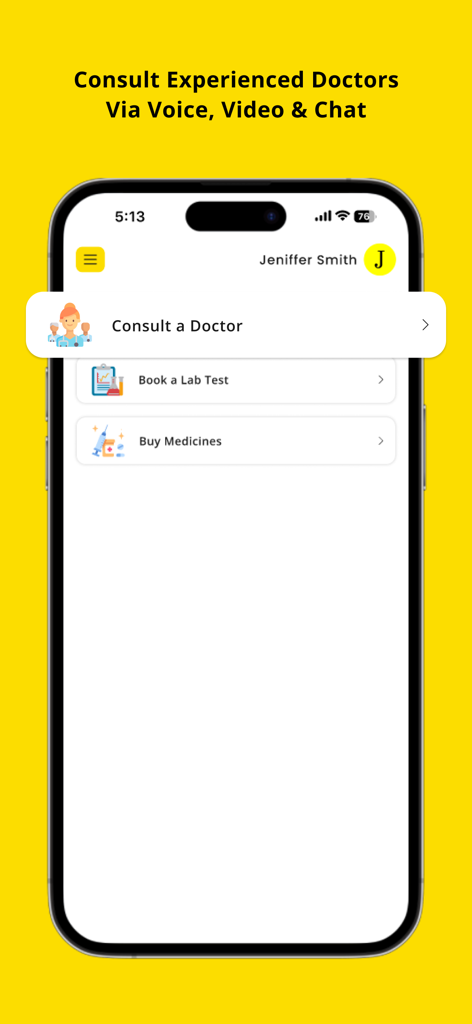 Welcome Cure Holistic Health - Schnittstelle der Welcome Cure mobilen App zur Arztkonsultation per Sprach-, Video- oder Chatfunktion