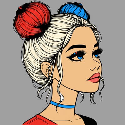 realistic girl with buns on the top of her head