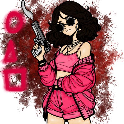 stylish teenage girl with gun