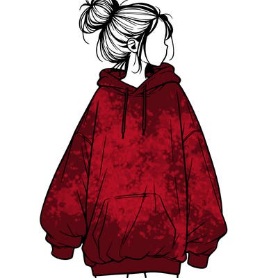 realistic girl with a oversized sweatshirt on and a bun