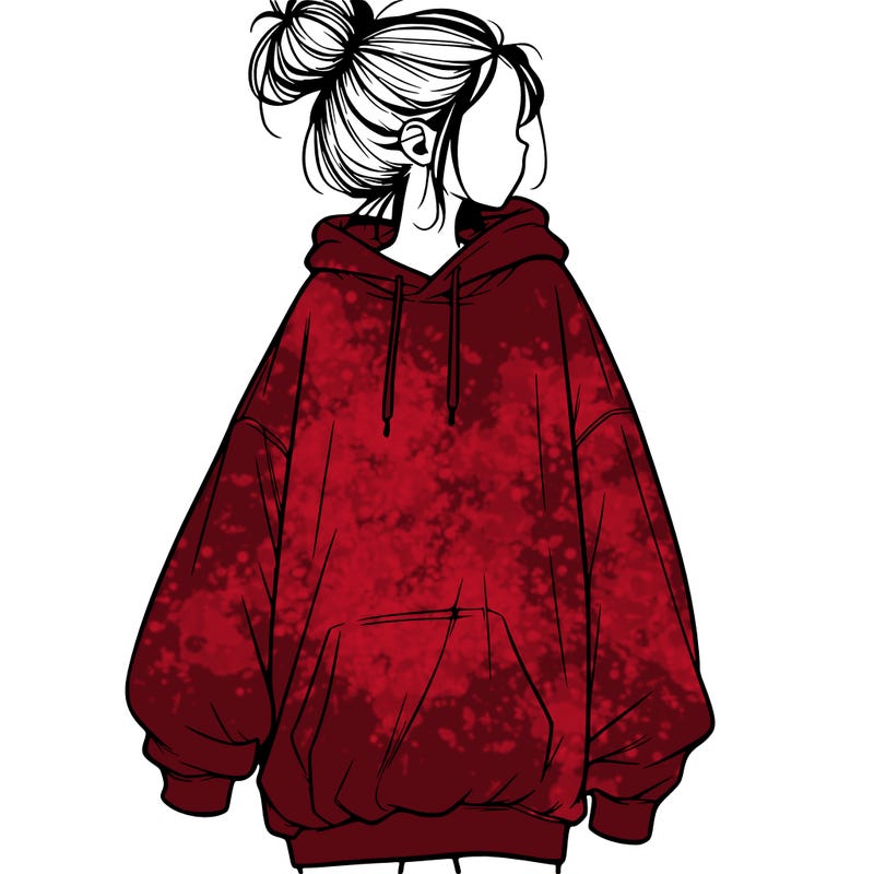 realistic girl with a oversized sweatshirt on and a bun