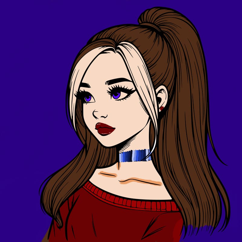 realistic girl with a high ponytail