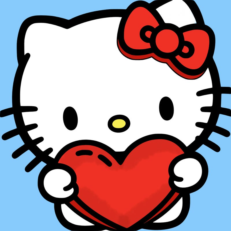 hello kitty holding a big heart