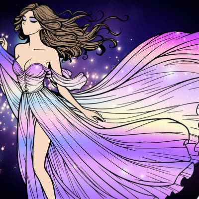 realistic woman in dress flowing the the wind