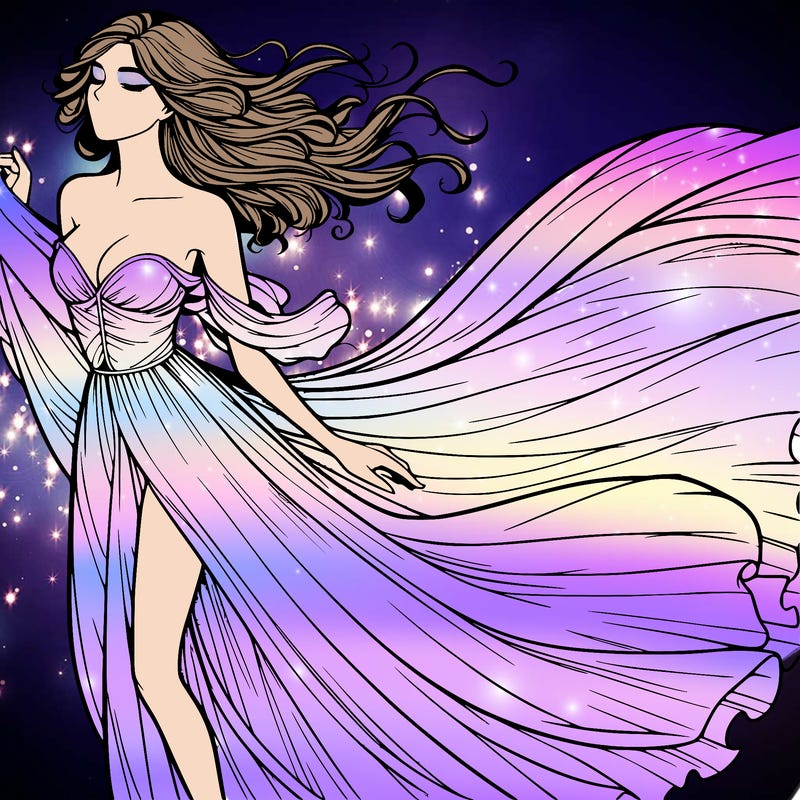 realistic woman in dress flowing the the wind