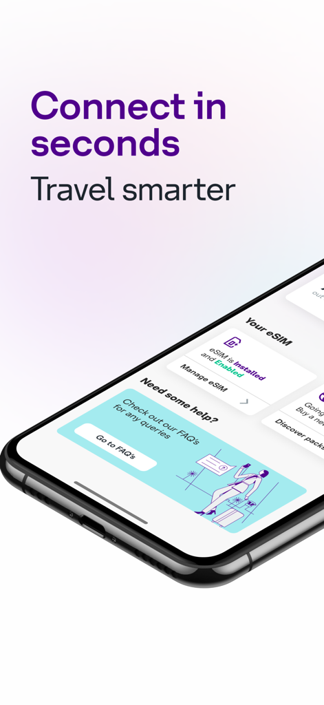 rova from stc app interface showing eSIM installation status and travel support