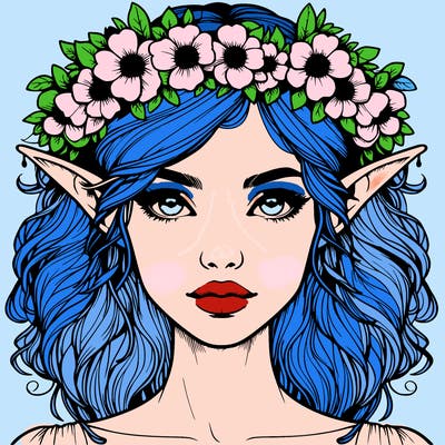 realistic female elf with flower crown