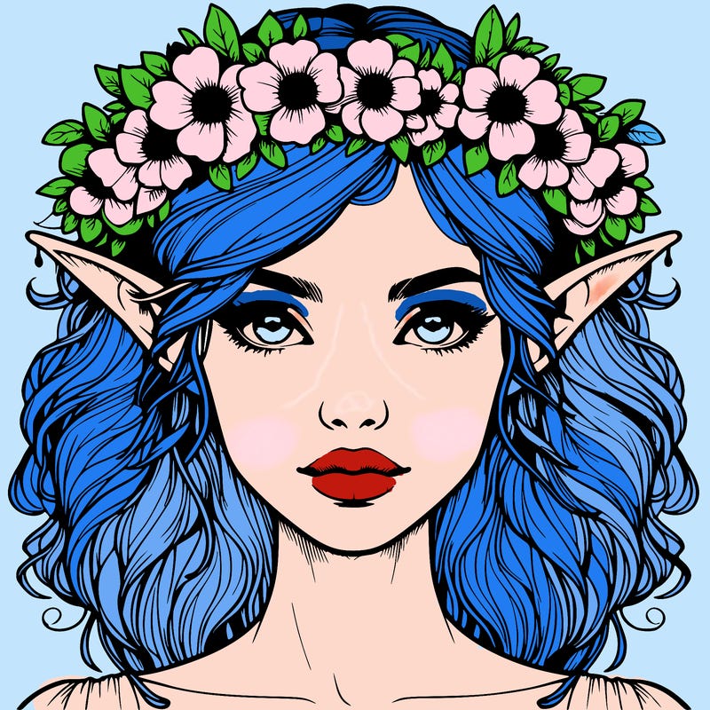 realistic female elf with flower crown