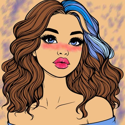realistic girl with wavy hair and lips