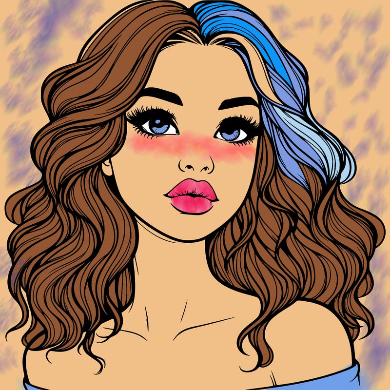 realistic girl with wavy hair and lips