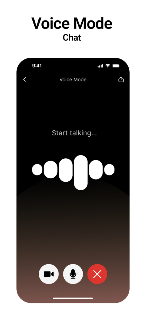 Chatbot App - AI Assistant - Interfaz del modo de chat de voz del asistente de IA con visualización de ondas sonoras y control de micrófono