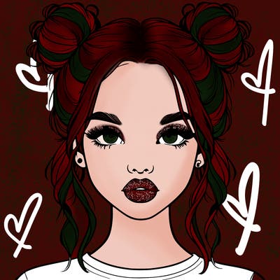 realistic girl with two buns in hair and lips