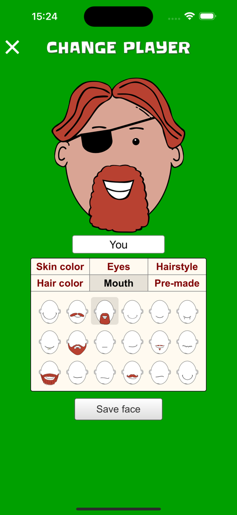 Custom player avatar editor screen in CardGames.io app