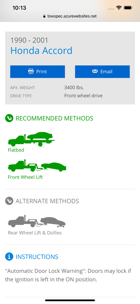 Dispatch Anywhere - Towing specifications and recommended recovery methods for a Honda Accord