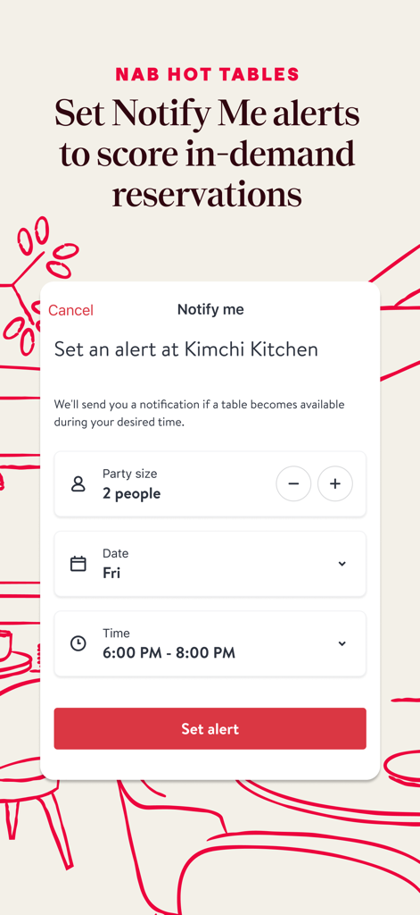 OpenTable - Setting a Notify Me alert for a restaurant reservation on OpenTable