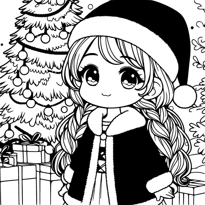 christmas girl in front of tree realistic