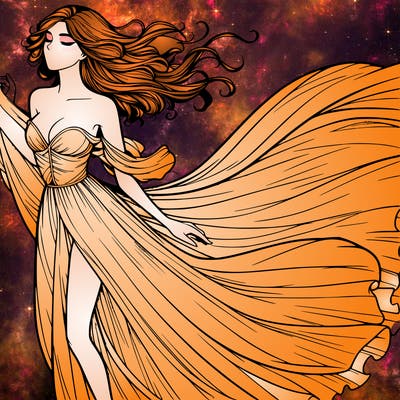 realistic woman in dress flowing the the wind