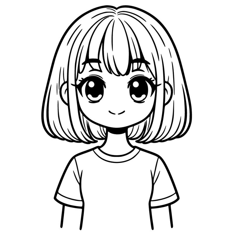 a girl with short hair no bangs in a t-shirt