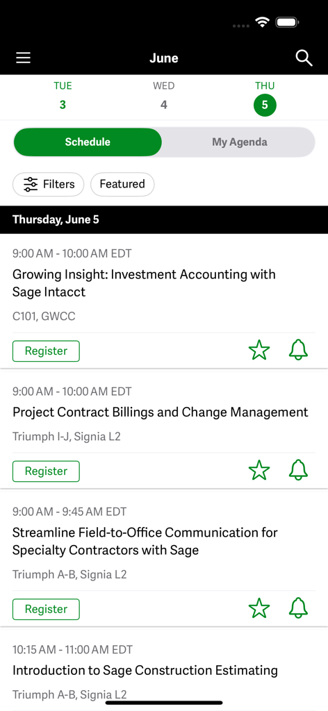 Sage Future Atlanta - Sage Future Atlanta app showing the conference event schedule and session registration