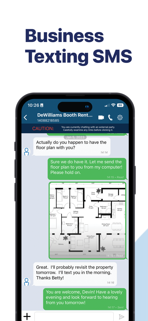 Deltapath Mobile - Deltapath Mobile app interface showing business texting with a shared floor plan image