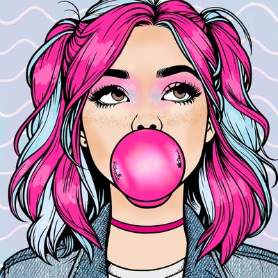 realististic girl blowing bubble -gum