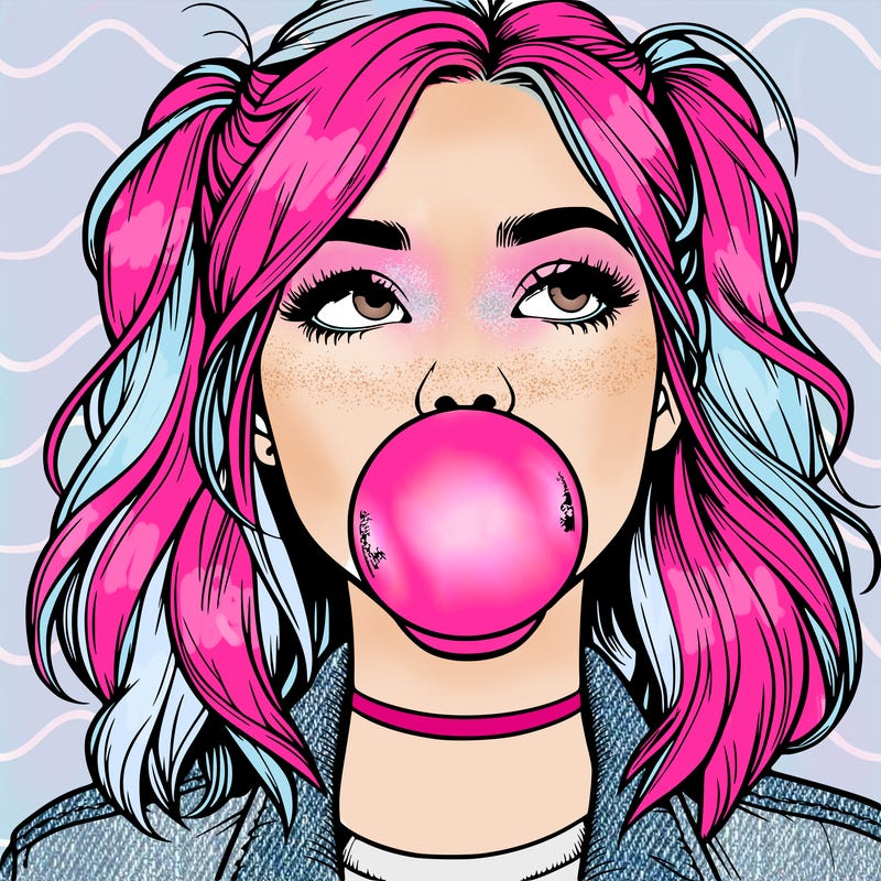 realististic girl blowing bubble -gum