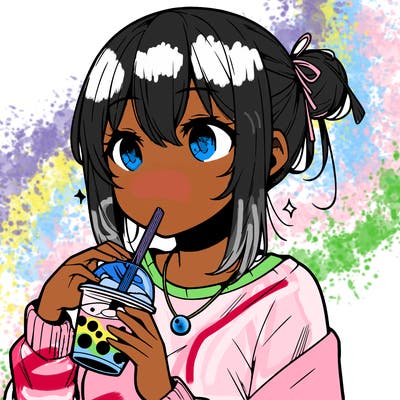 manga character drinking boba