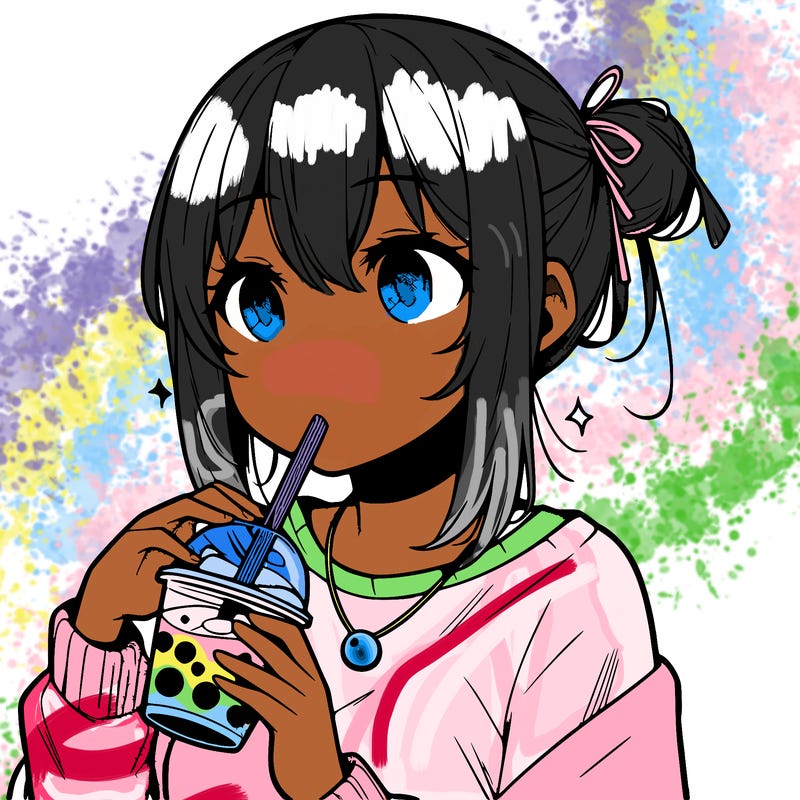 manga character drinking boba