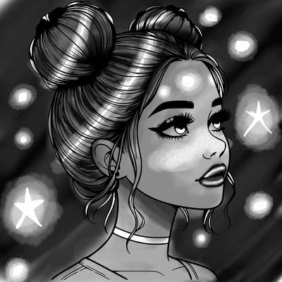 realistic girl with buns on the top of her head