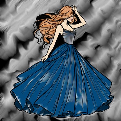 realistic woman with dress flowing in the wind