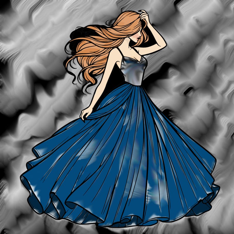 realistic woman with dress flowing in the wind