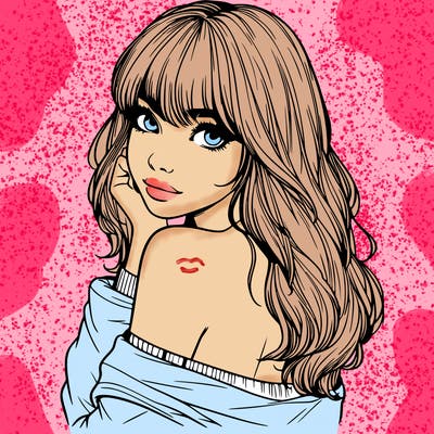 realistic girl with bangs looking over her shoulder