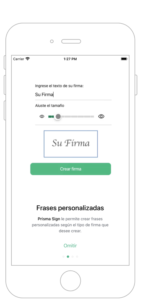 Prisma Sign - Interface of the Prisma Sign app for creating and customizing a digital signature from typed text.