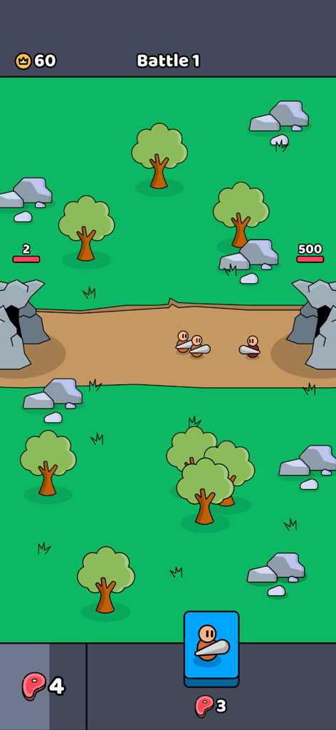 We Are Warriors! - Stone Age battle gameplay in We Are Warriors mobile game showing units and food resource management.