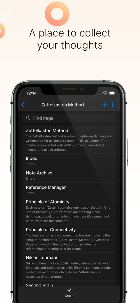 Hypernotes by Zenkit - Hypernotes by Zenkit mobile app interface displaying a list of notes organized using the Zettelkasten method in dark mode.
