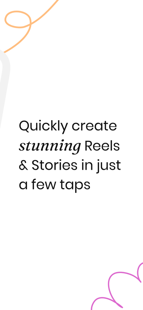 Story Swag - Quick Reels - 数回のタップで魅力的なリールやストーリーを素早く作成できるというテキストが表示されたStory Swagアプリのプロモーショングラフィック