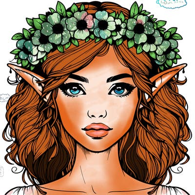 realistic female elf with flower crown